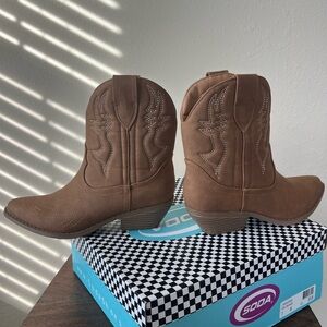 Soda Brown Western Ankle Booties